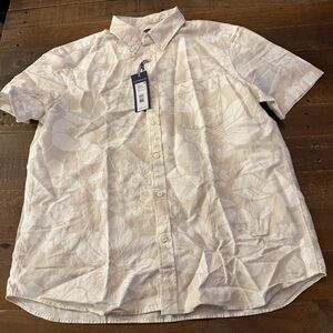 Vineyard Vines Men's Beige Floral Linen Cotton Button Down Short Sleeve Shirt